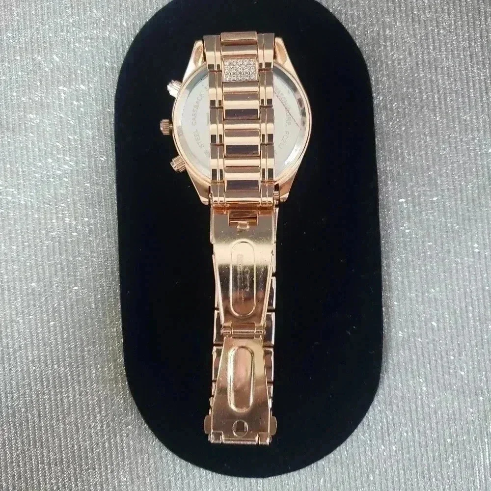 BEBE Rose Gold Rhinestone Embellished Watch